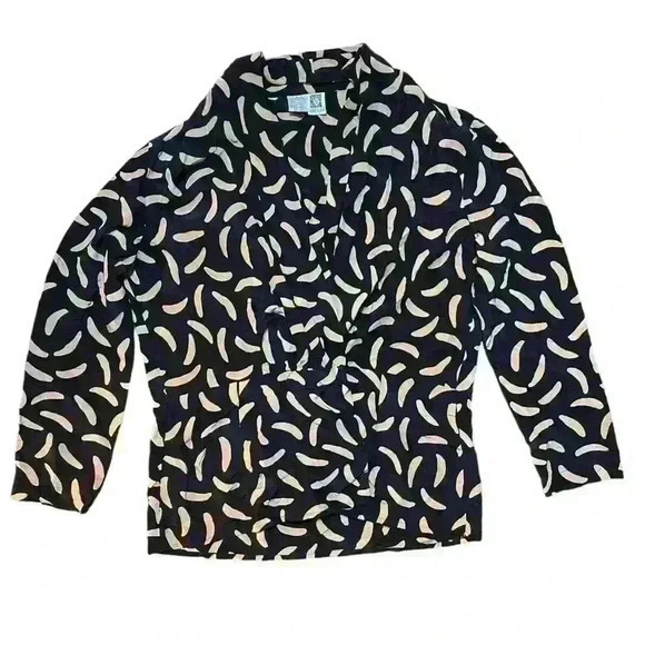 Anne Klein Tops - Vintage Anne Klein Silk Geometric Print Button Down Blouse Sz 8 100% silk.